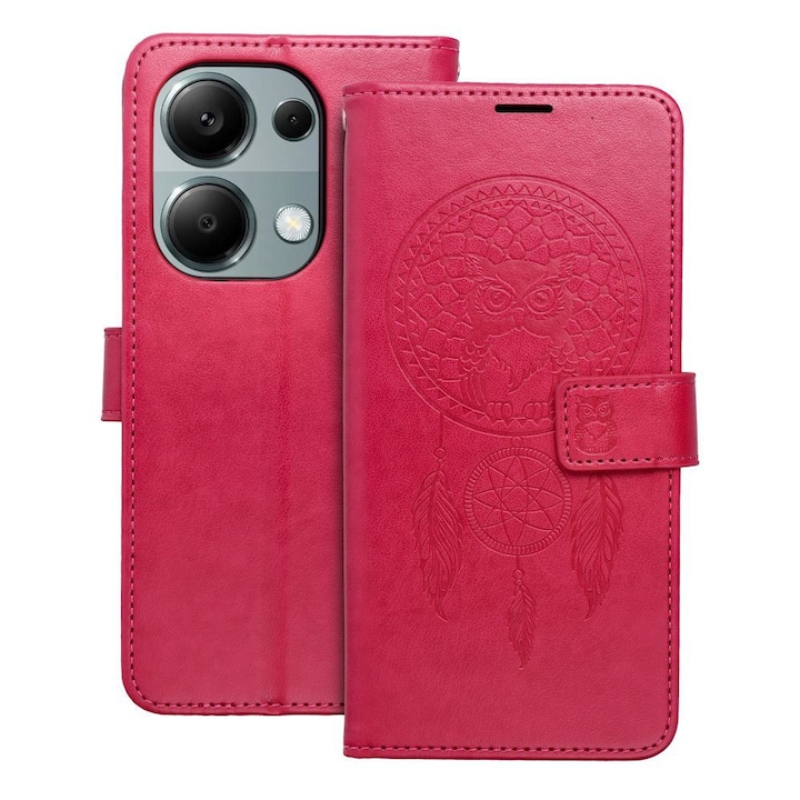 Xiaomi Redmi Note 13 Pro 4G / Poco M6 Pro 4G kompatibilis könyvtok, bankkártyatartós, mágneszáras, álomfogó mintás, magenta, Forcell Mezzo