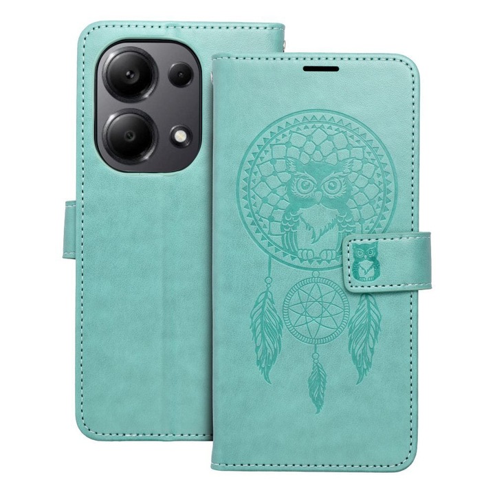 Xiaomi Redmi Note 13 Pro 4G / Poco M6 Pro 4G kompatibilis könyvtok, bankkártyatartós, mágneszáras, álomfogó mintás, zöld, Forcell Mezzo