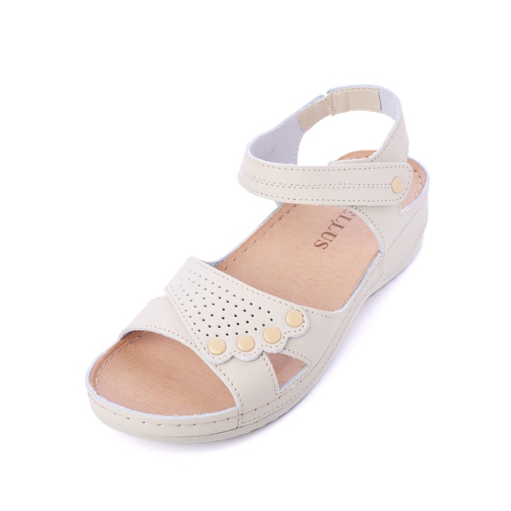 Дамски сандали "Tellus" 25-07, Кожа, Бели, Тъмнобежово