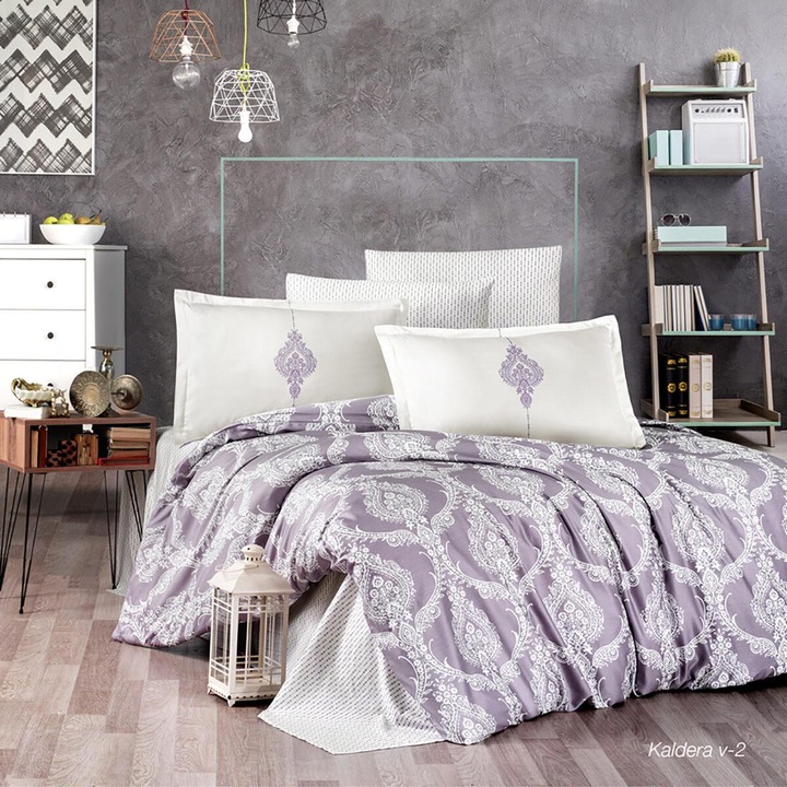 Royal Elegance szatén ágyneműhuzat, 4 részes, dupla ágyra, 260x240 cm, Királyi Lila