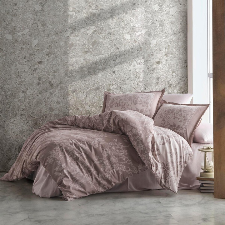 Royal Elegance szatén ágynemű, 4 részes, kétszemélyes ágyra, 260x240 cm, Rózsaszín Krém