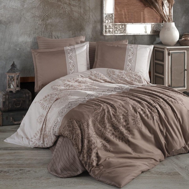 Royal Elegance szatén ágyneműhuzat, 4 részes, kétszemélyes ágyra, 260x240 cm, Latte barna