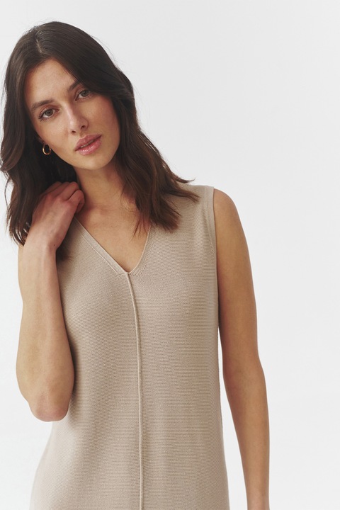 Tatuum, Rochie texturata cu decolteu in V Audrey, Maro nisip