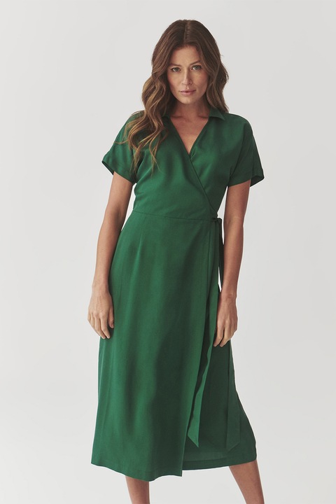 Tatuum, Rochie midi petrecuta din lyocell cu model uni, Verde englez, S