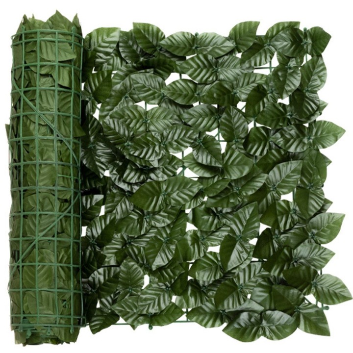 Set Gard Artificial Cu Frunze Anti UV, 300 x 50 cm, Soricei De Prindere Inclusi, Verde Inchis