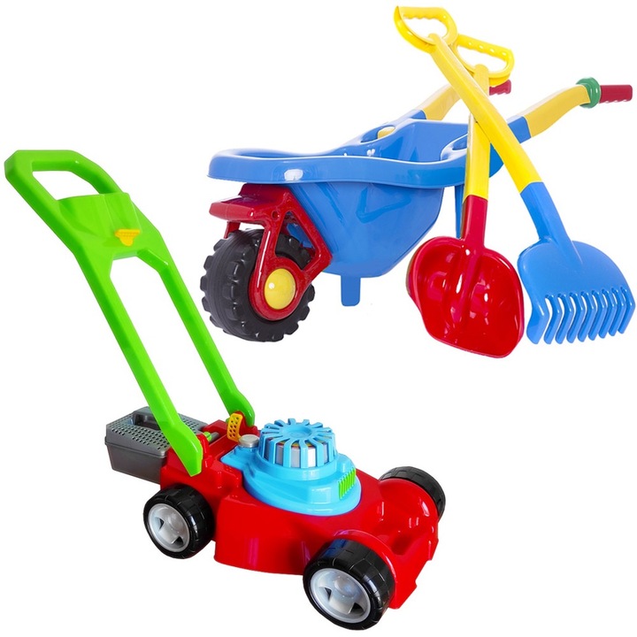 Jucarii de gradina, Roaba mare cu grebla si lopata, Masina de tuns iarba, Varsta +24 luni