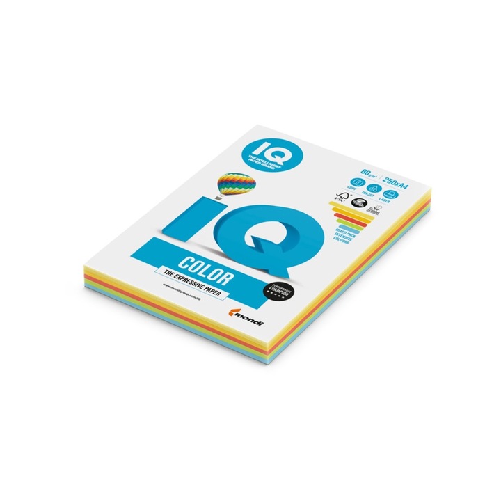 Hârtie copiator, colorată, A4, 80g. culori asortate IQ 4x25 coli/pachet, intens, 4 culori diferite