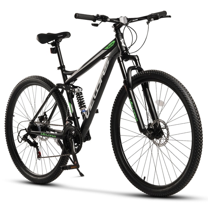 Планински велосипед Velors Matador JSX2960, Shimano, предно/задно окачване Genius, колело 29 инча, дискови спирачки, 21 скорости, черно със зелено