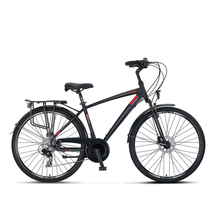 Велосипед City Umit Ventura, M-460-ATB-S, черен/червен цвят, колело 28", алуминиева рамка 460 мм, дискова спирачка