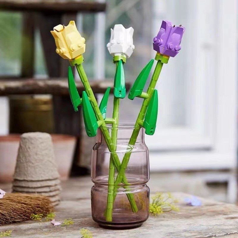 Set de Constructie 3 Lalele, Flippy, 24cm Lungime, Ornament Floral