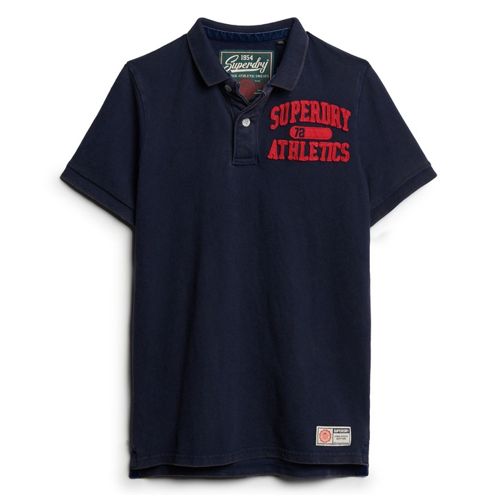 Superdry & Co, Тениска Vintage Athletic с яка, Тъмносин, M