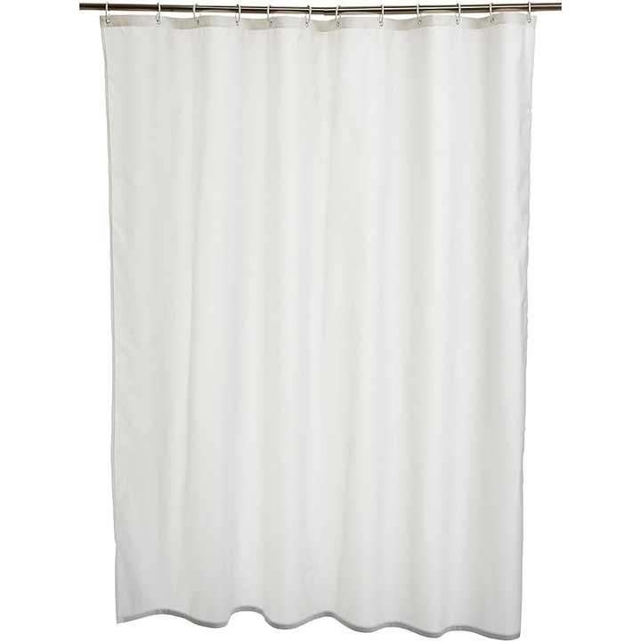 Perdea de dus din poliester, rezistenta la apa, cu orificii metalice, alba, 183x183cm, set cu carlige