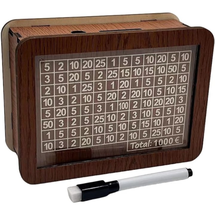 Cutie pentru economii din lemn, cu indicator de economii, portabila, cadou pentru copii si adulti