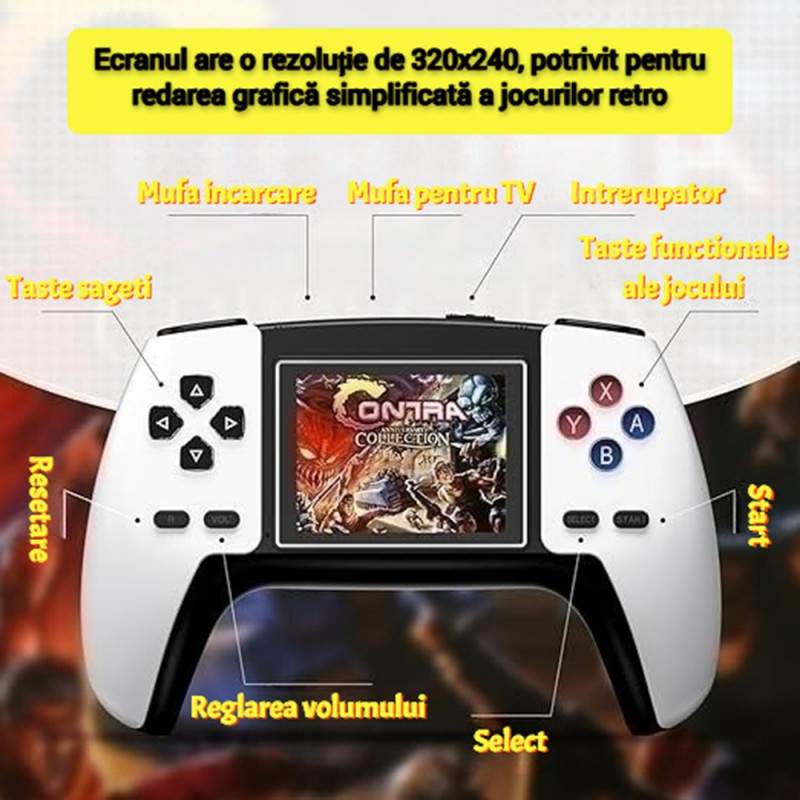 Consola De Jocuri Video P5 SIKS, Portabila, 520 Jocuri Retro, Display Rezolutie 320x240, Iesire AV, Incarcare USB, 1020mAh, Alb