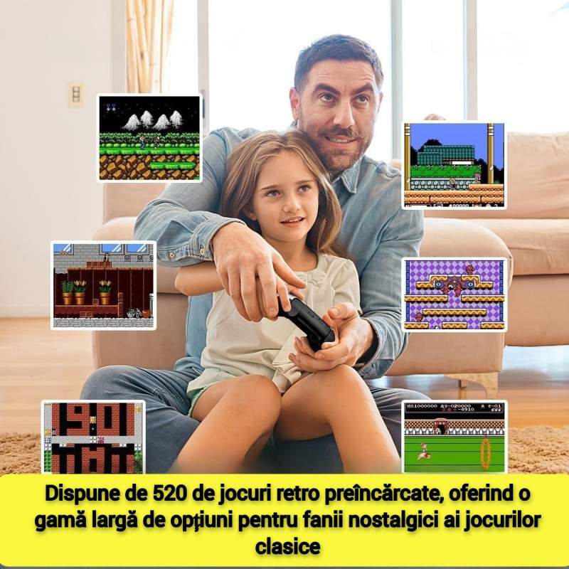 Consola De Jocuri Video P5 SIKS, Portabila, 520 Jocuri Retro, Display Rezolutie 320x240, Iesire AV, Incarcare USB, 1020mAh, Alb