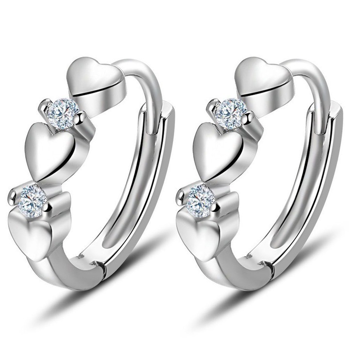 Női fülbevaló, HYTIREBY, ezüst 925, szív, cirkónium, ezüst