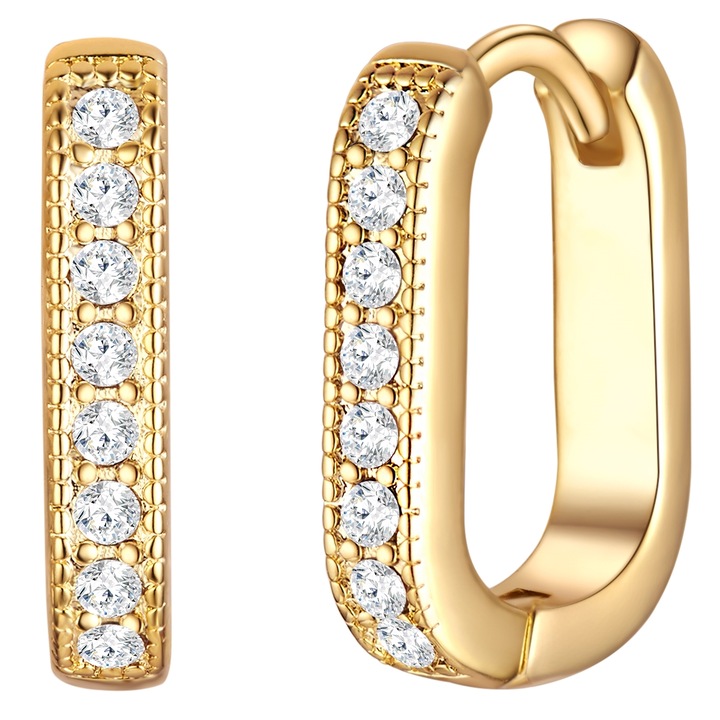 Lulu & Jane, Cercei placati cu aur de 14K, cu cristale, Auriu, Galben