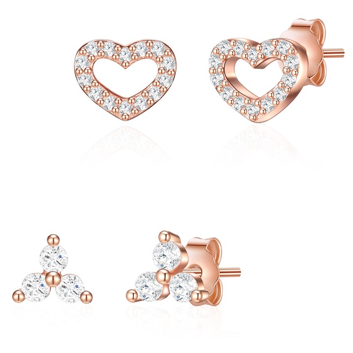 Lulu & Jane, Set de cercei cu cristale din zirconia, 2 perechi, Auriu rose