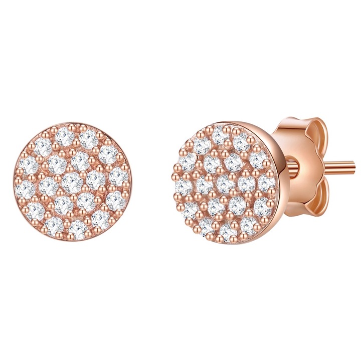 Lulu & Jane, Cercei placati cu aur de 14K, cu zirconia, Auriu rose