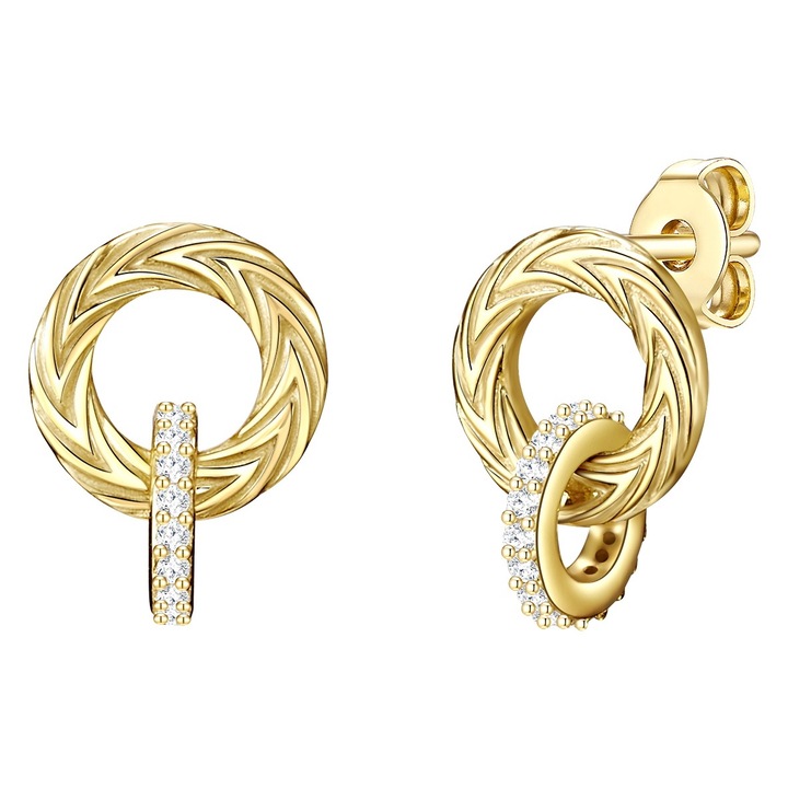 Lulu & Jane, Cercei rotunzi placati cu aur de 14K, cu zirconia, Auriu, Galben
