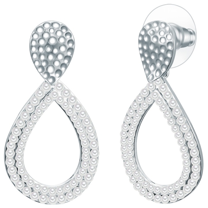 Lulu & Jane, Cercei drop cu perle sintetice, Argintiu