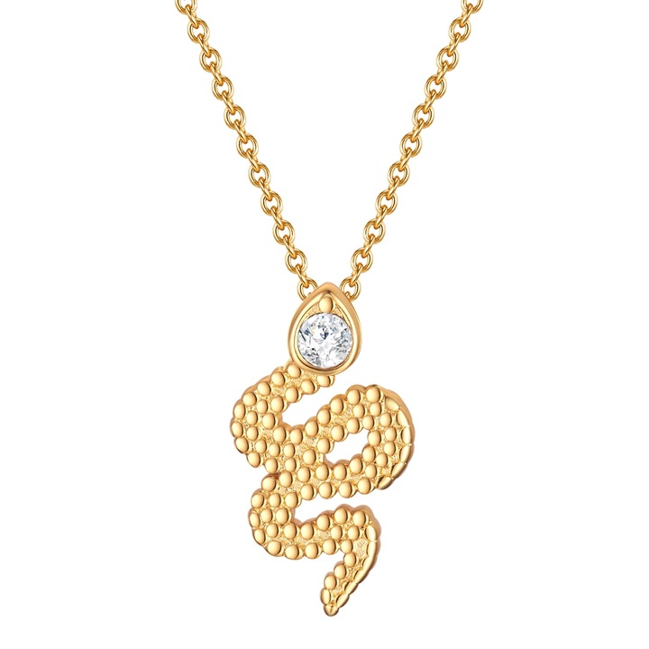 Lulu & Jane, Colier placat cu aur de 14K, cu pandantiv sarpe, Auriu, Galben