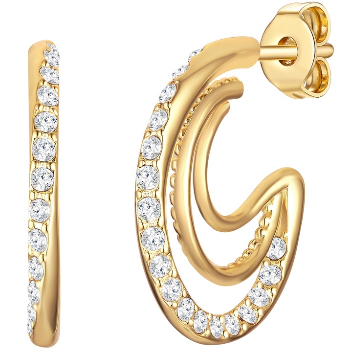 Lulu & Jane, Colier placat cu aur de 14K, cu cristale europene, Auriu, Galben