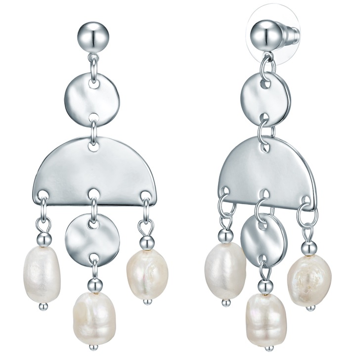 Lulu & Jane, Cercei candelabru cu perle de apa dulce, Argintiu