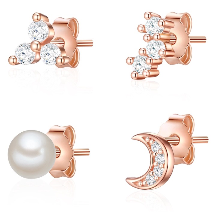 Lulu & Jane, Set de cercei placati cu aur de 14k - 2 perechi, Auriu rose