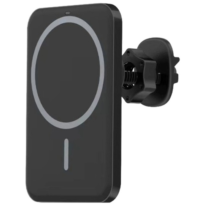 Incarcator Auto Wireless Magnetic, MagSafe, Suport Ventilatie, 360°, Qi Fast Charge 15W, Compatibil iPhone, Samsung si Huawei, Lock Mode, Negru