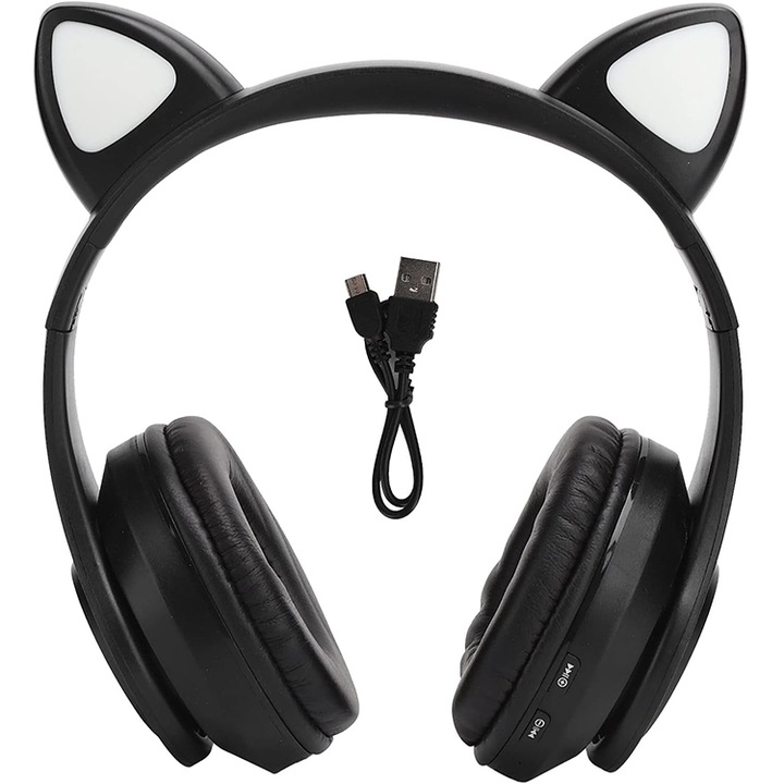 MRKT B450 vezeték nélküli fejhallgató, BT, macskafül, USB, RGB LED