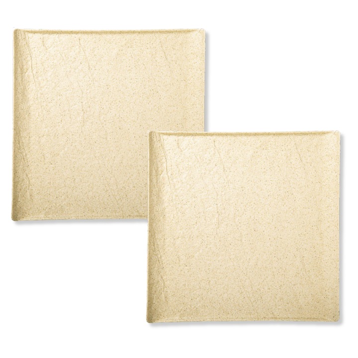 Set 2x Farfurie portelan, patrata, Bej mat, 21.5 cm, imitate piatra, pentru cina, desert, WILMAX SANDSTONE