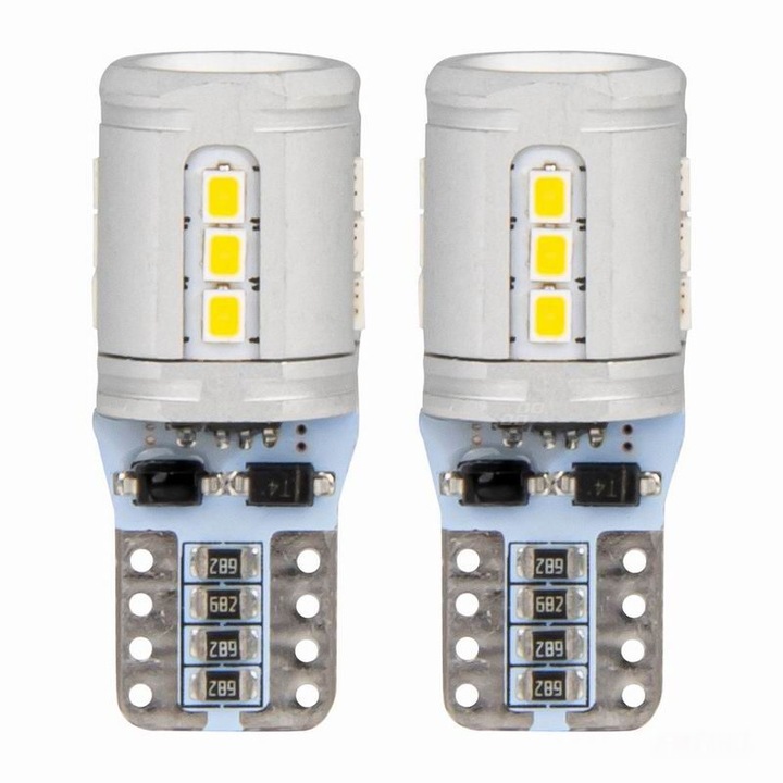 Set 2 becuri T10e, 15 LED-uri SMD2016, 12-24V, W5W, CANBUS, alb 03723 Amio