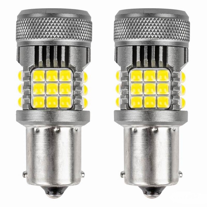 Set 2 becuri semnalizare, 36 LED-uri SMD3030, 12-24V, 1156 BA15S P21W, R10W, R5W, cu ventilator, Canbus, alb, Pro Series 03722 Amio