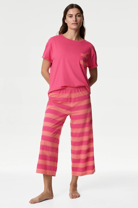Marks & Spencer, Pijama cu model si buzunar aplicat pe piept, Roz