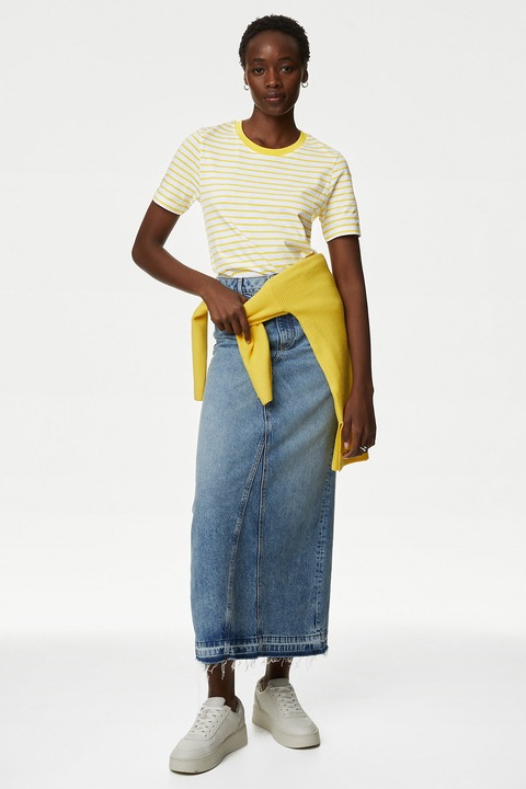 Marks & Spencer, Tricou regular fit din bumbac, Alb/Galben pal