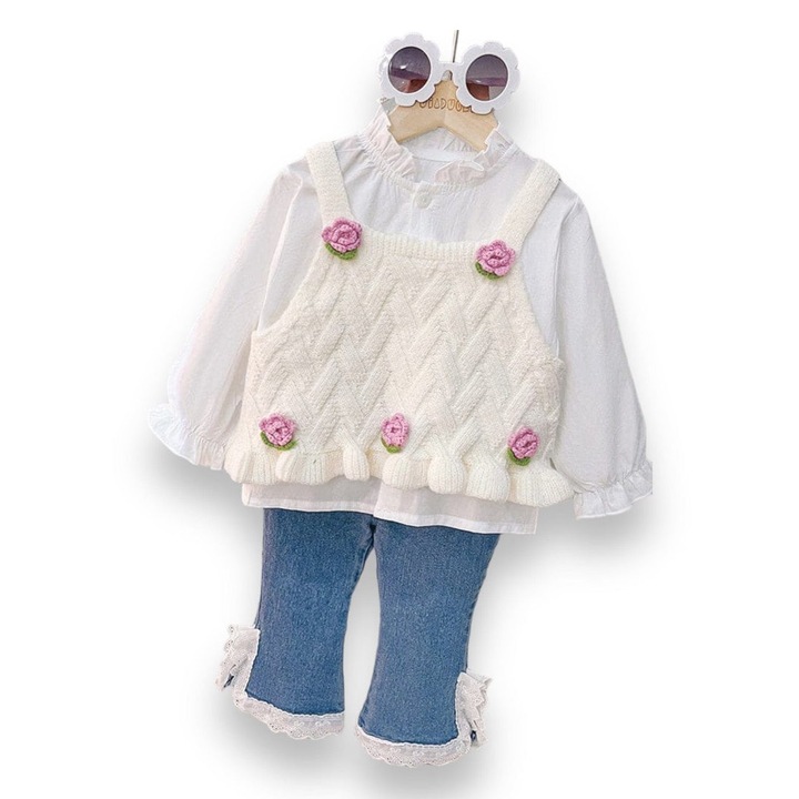 Комплект 3 части MARIA, розови, Бял/Син