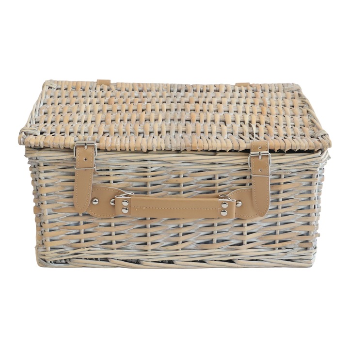 Casa.pro Piknikkosár PXZQ-0002 Lumparland 42 x 28 x 20 cm fűzfa natúr fehér kék 4 személy számára 21 liter