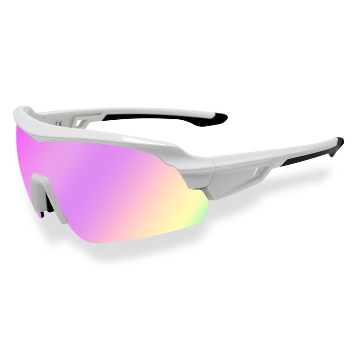 Ochelari Sport JOGVELO, Polarizati, set 5 Lentile Interschimbabile, Anti-UV, Alb Rose