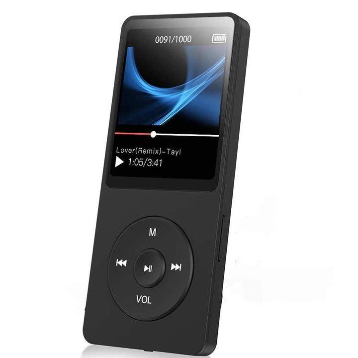 Mp3 lejátszó érintőképernyővel, GOSTOCK®, 1,8 hüvelykes képernyő, 32 GB, SD kártya támogatása 128 GB-ig, Bluetooth, HiFi audio, FM rádió, e-könyv olvasás, felvevő, fekete farmer