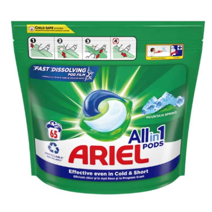 Перилен препарат Ariel All in One на капсули, 2x65 бр. 130 пранета