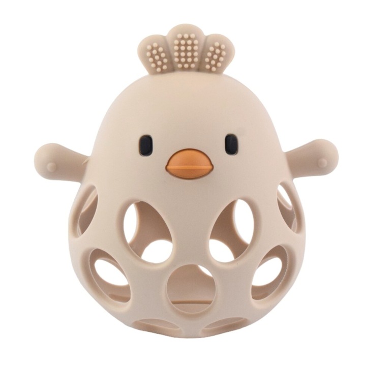 Jucarie dentitie NippleBaby, din silicon alimentar non-toxic pentru bebelusi si nou nascuti, culoare crem