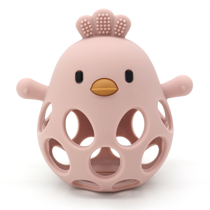 Играчка за зъби NippleBaby, изработена от нетоксичен хранителен силикон за бебета и новородени, цвят пудра розов