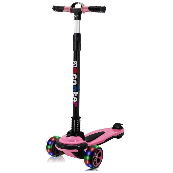 Összecsukható roller 3 LED kerékkel, 5-14 éves korig, 80-120 cm-ig állítható magasságú, könnyű és biztonságos kezelés, 3 kerék, rózsaszín