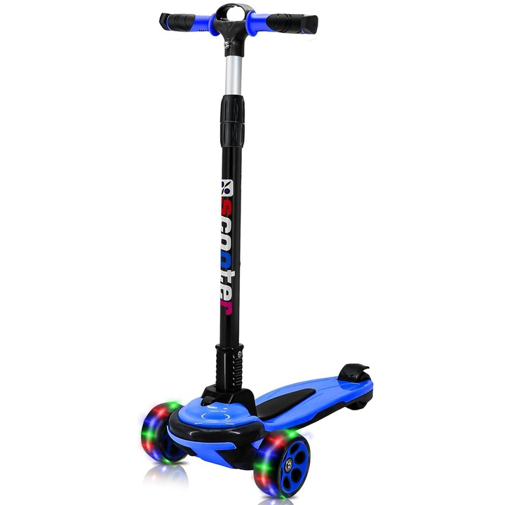 Összecsukható gyerek roller 3 LED kerékkel, 5-14 éves korig, 80-120 cm-ig állítható magasságú, könnyű és biztonságos kezelés, 3 kerék, kék