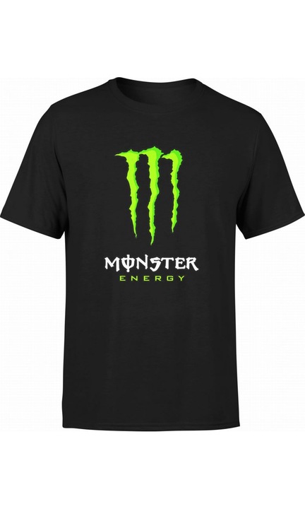 Férfi póló, Escobart, Monster energiaital, alkalmi, pamut, nyakkivágással és nyomattal, fekete, Fekete