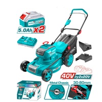 Masina de tuns gazon/iarba pe acumulator Total TLMLI20186, 40 V, latime taiere 46 cm, inaltime taiere 30 - 80 mm, 8 trepte de taiere, sac colector 60 l, functie de mulcire, contine: incarcator + 2 acumulatori 20 V 5.0 Ah