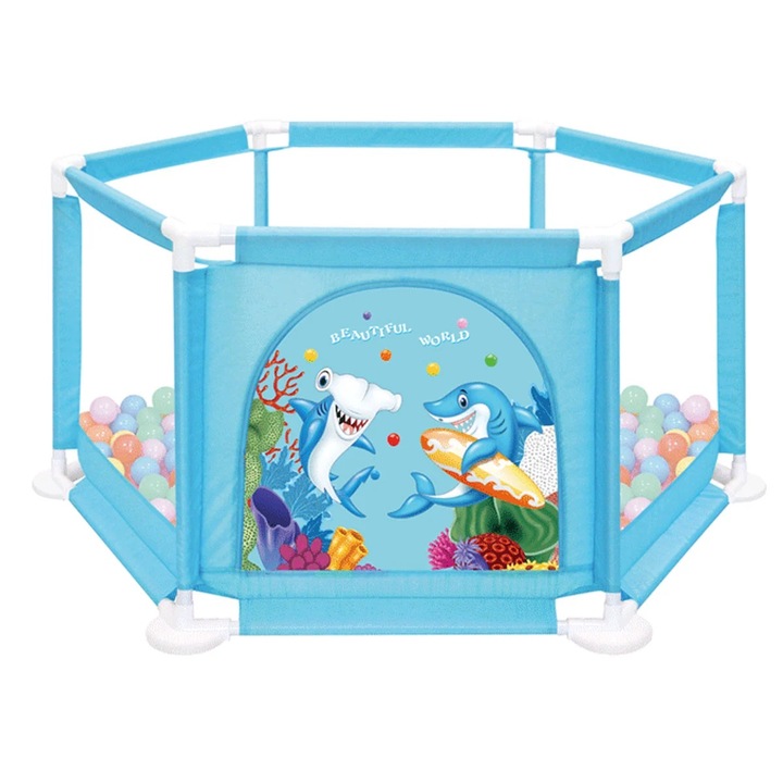 Tarc pentru Bebelusi cu 60 de bile multicolore incluse Enonedear, 135 x 62 x 135 cm, albastru, Toyska®