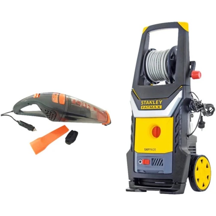 Magasnyomású mosó, 2000 W, maximális áramlás 440 l/h, 140 bar, tömlőhossz 8 m, fekete és sárga + autós porszívó