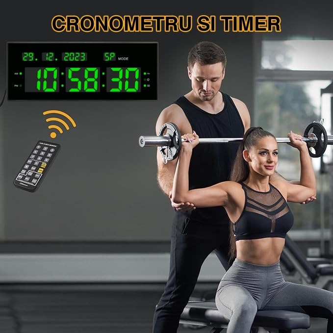 Ceas Timer Ceas Digital de Masa si Perete 32x12cm cu Cronometru, Calendar, Timer ...